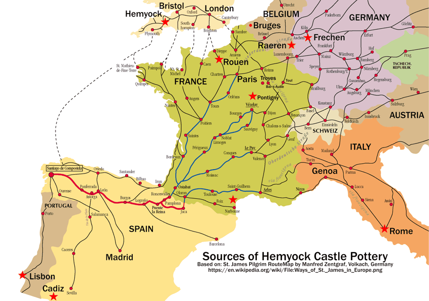 Map: Sources of Hemyock Castle Pottery